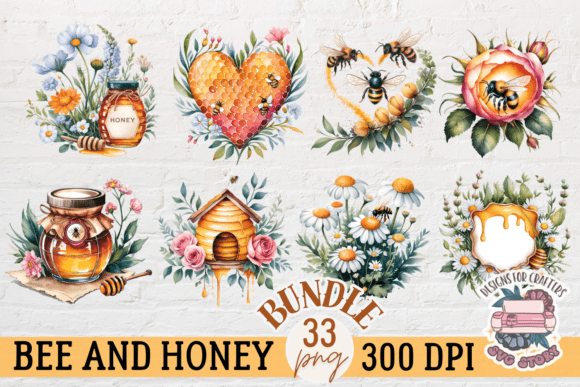 Bee Honey Flowers Clipart Bundle: Graphics & Illustrations