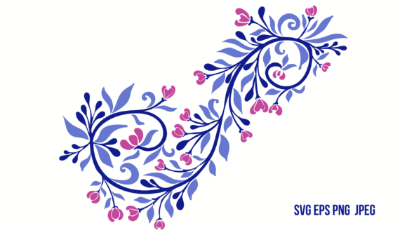 Blue Swirls with Pink Flowers: Graphics & Illustrations