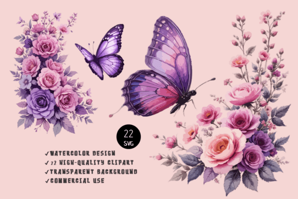 Butterfly with Vivid Flowers Sublimation: Graphics & Illustrations