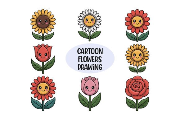 Cartoon Flowers Clipart: Graphics & Illustrations