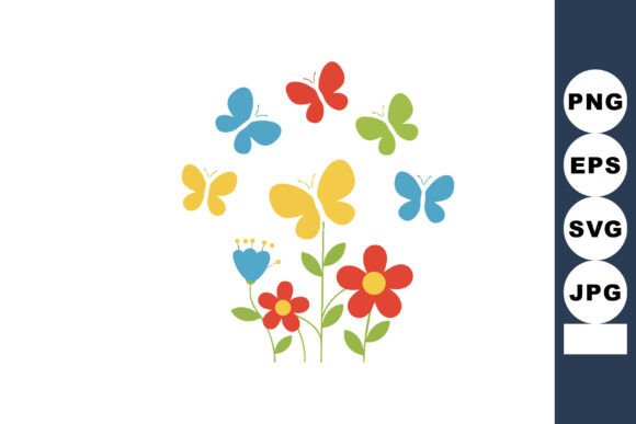 Colorful Butterflies and Flowers Vector: Graphics & Illustrations