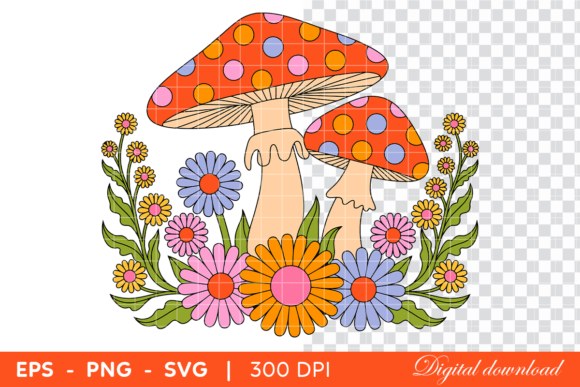 Colorful Mushrooms and Flowers: Graphics & Illustrations