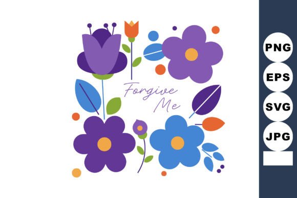 Colorful Purple and Blue Flowers with Fo Graphics