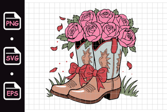 Cowboy Boots with Roses Illustration: Graphics & Art