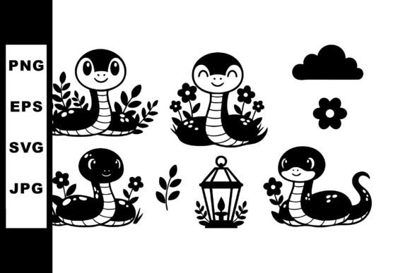 Cute Cartoon Snakes with Flowers and Lan Review