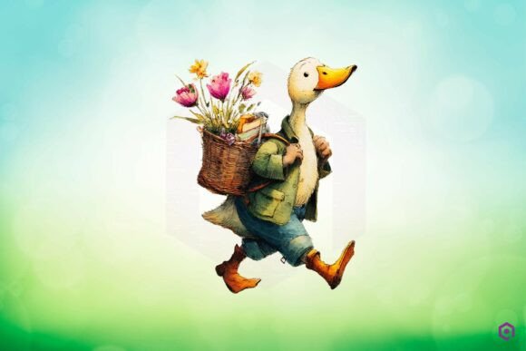 Duck Carrying Flowers: Graphics & Illustrations