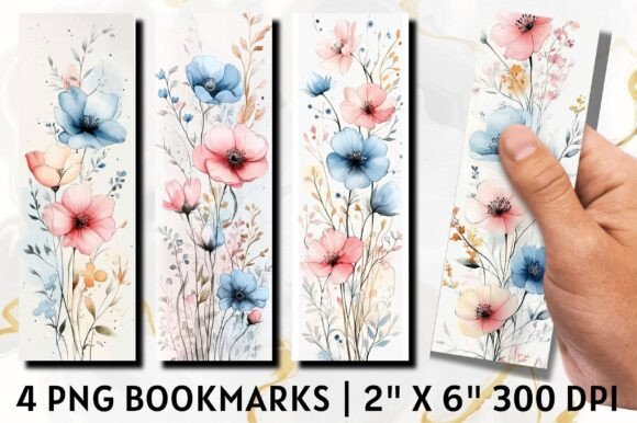 Enchanting Watercolor Flowers Bookmark: Graphics & Illustrations