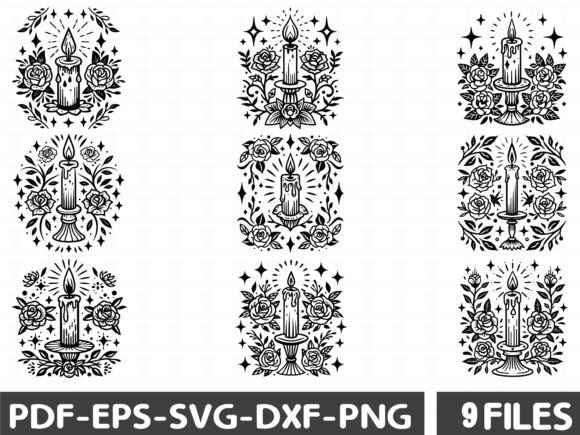 Gothic Candle with Roses SVG: Graphics & Illustrations