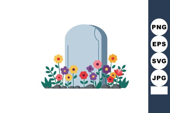 Gravestone with Flowers: Graphics & Illustrations