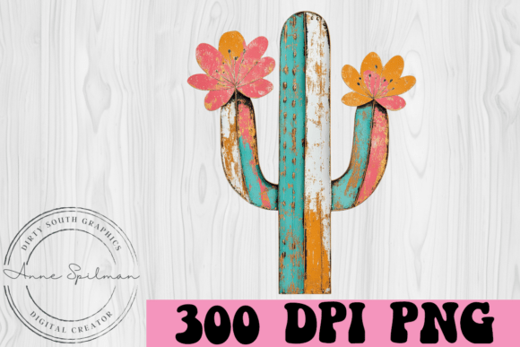 Grunge Cactus Flowers: Bold Graphics & Illustrations