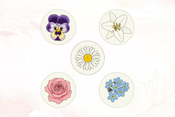 Hand-drawn Flowers in Circles: Graphics & Illustrations
