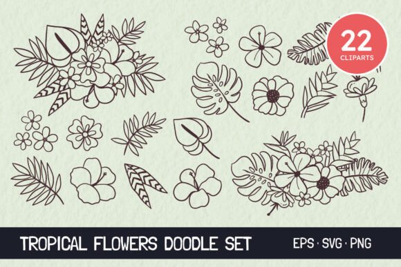 Hand-drawn Tropical Flowers: Vibrant Graphics & Illustrations