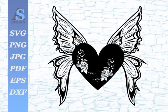 Heart with Roses and Wings SVG: Graphics & Illustrations