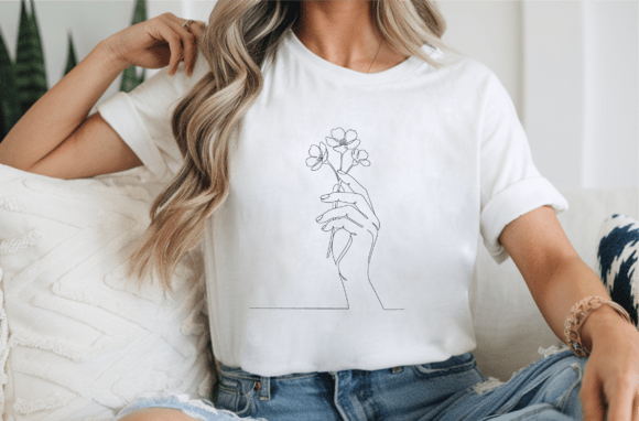 One Line Hand Holding Flowers Sketch: Graphics & Illustrations