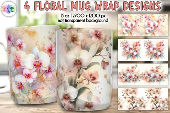 Orchid Flowers Mug Wrap: Premium Graphics & Illustrations