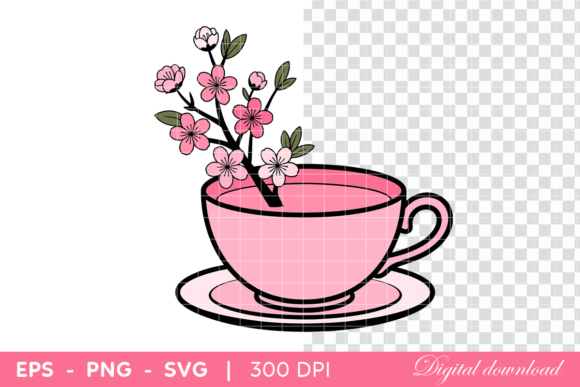 Pink Teacup Graphics: Elegant Illustrations for Sellers