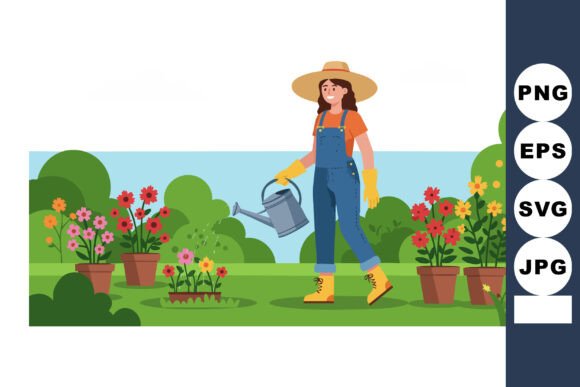 Review: Woman Watering Garden Flowers Design