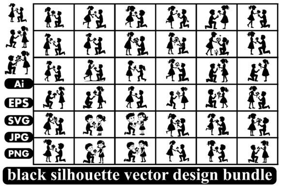 Silhouette Man Giving Flowers: Graphics & Illustrations
