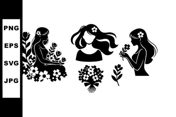 Silhouettes of Women with Flowers: Elegant Graphics & Illustrations