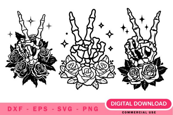 Skeletal Peace Hand Flowers SVG: Graphics & Illustrations