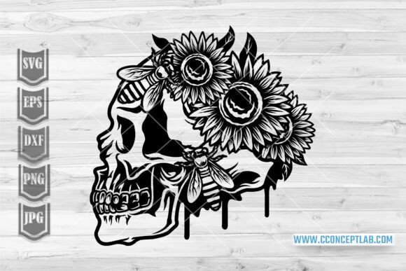 Skull Flowers Bees Svg: Graphics & Illustrations