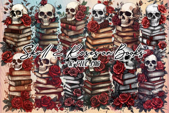 Skull Roses Books Clipart: Graphics & Illustrations