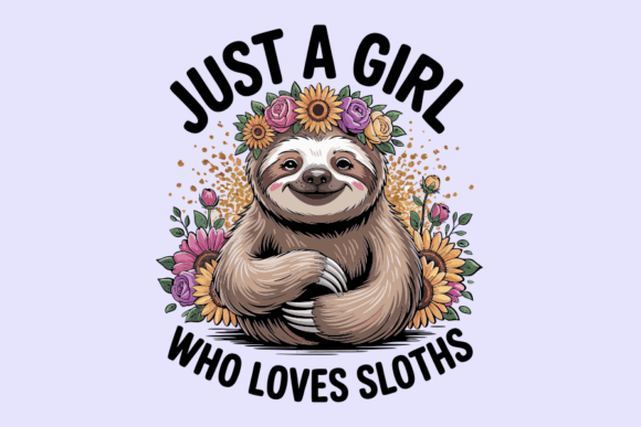 Sloth with Flowers Just a Girl: Graphics & Illustrations