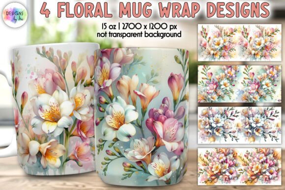 Spring Flowers Mug Wrap: Fresh Graphics & Illustrations
