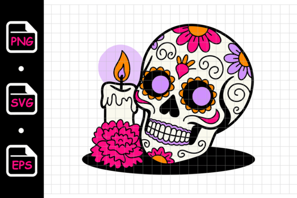 Sugar Skull with Candle: Graphics & Illustrations