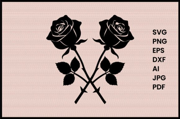 Two Crossed Roses Silhouette: Graphics & Illustrations