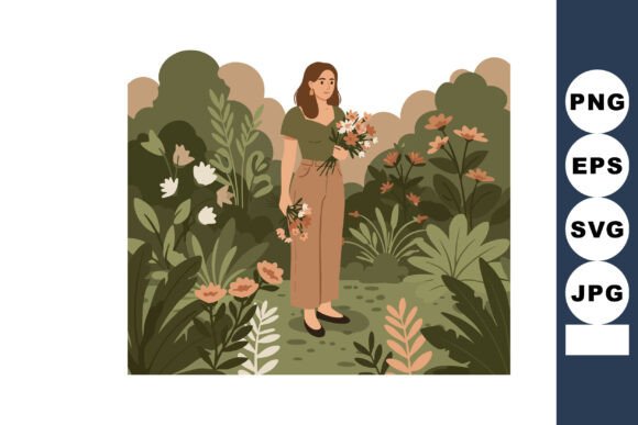 Woman Holding Flowers: Garden Graphics & Illustrations
